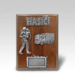 Dřevěná plaketa hasičské auto a hasič zachránce 20x15cm