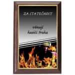 Dřevěná plaketa s ohněm a hasičem, možnost vlastního nápisu PLP3M27