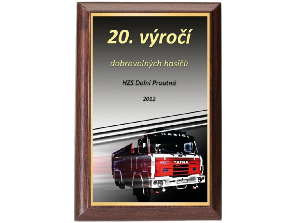 Dřevěná plaketa hasičské auto PLP3M35