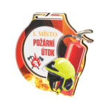 Hasičská medaile 70mm s hasičskou helmou a hasičským přístrojem MDAW001M04