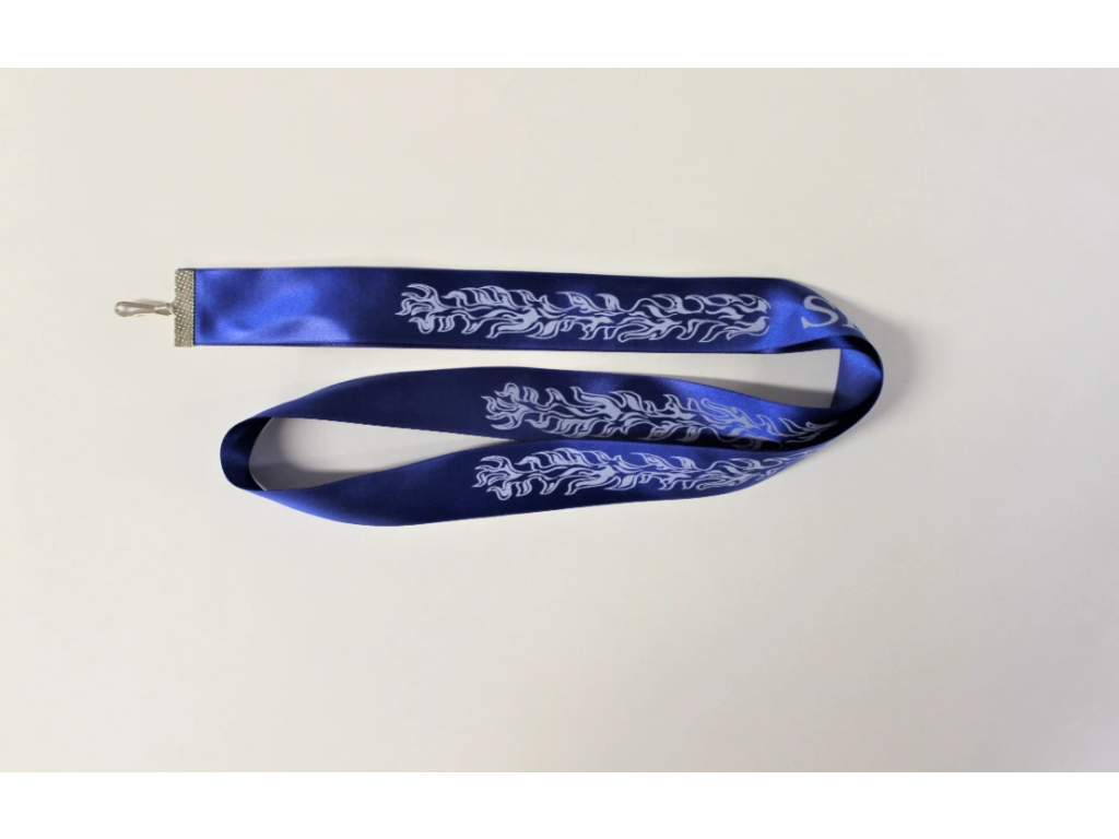 Hasičská stuha modrá s plamenem a s koncovkou na klips