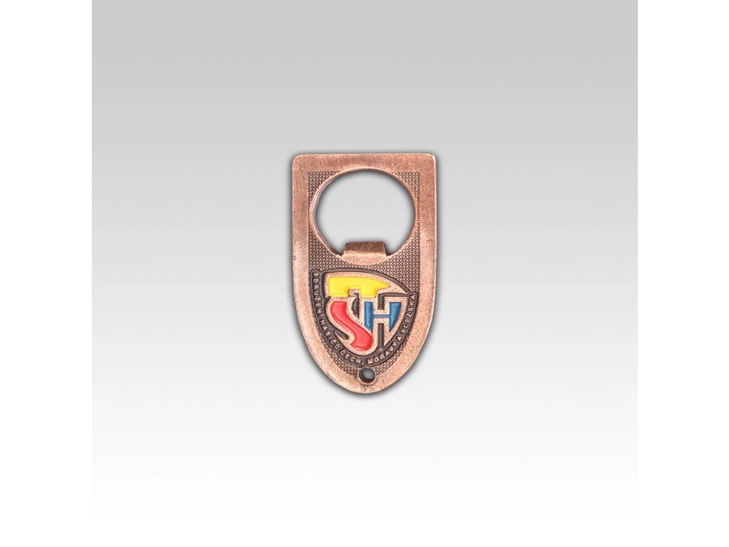 Hasičský otvírák barvený s očkem k zavěšení