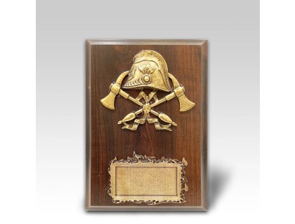 Malá dřevěná plaketa helma a sekery 17,5x12,5cm