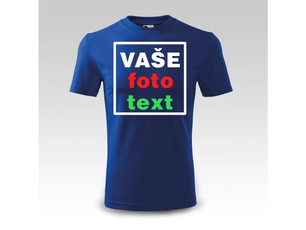 Modré tričko s vlastním potiskem