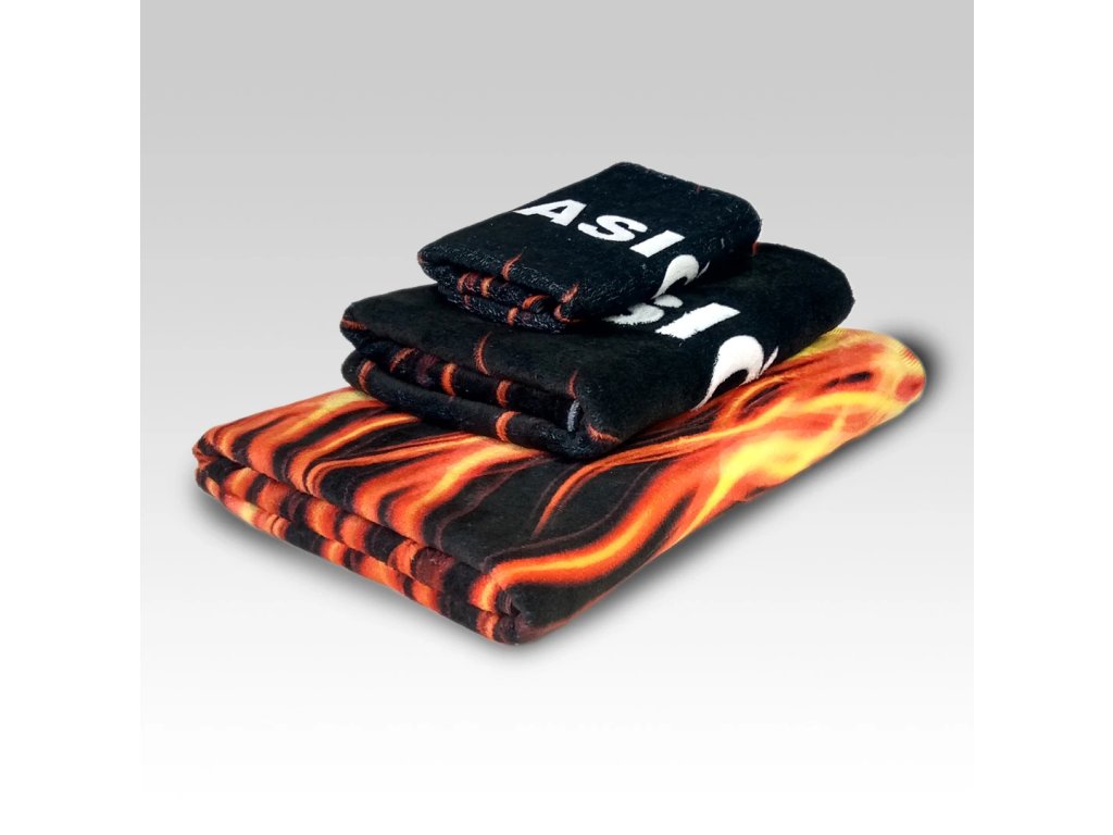 Ručník s potiskem plamen a nápis Hasiči