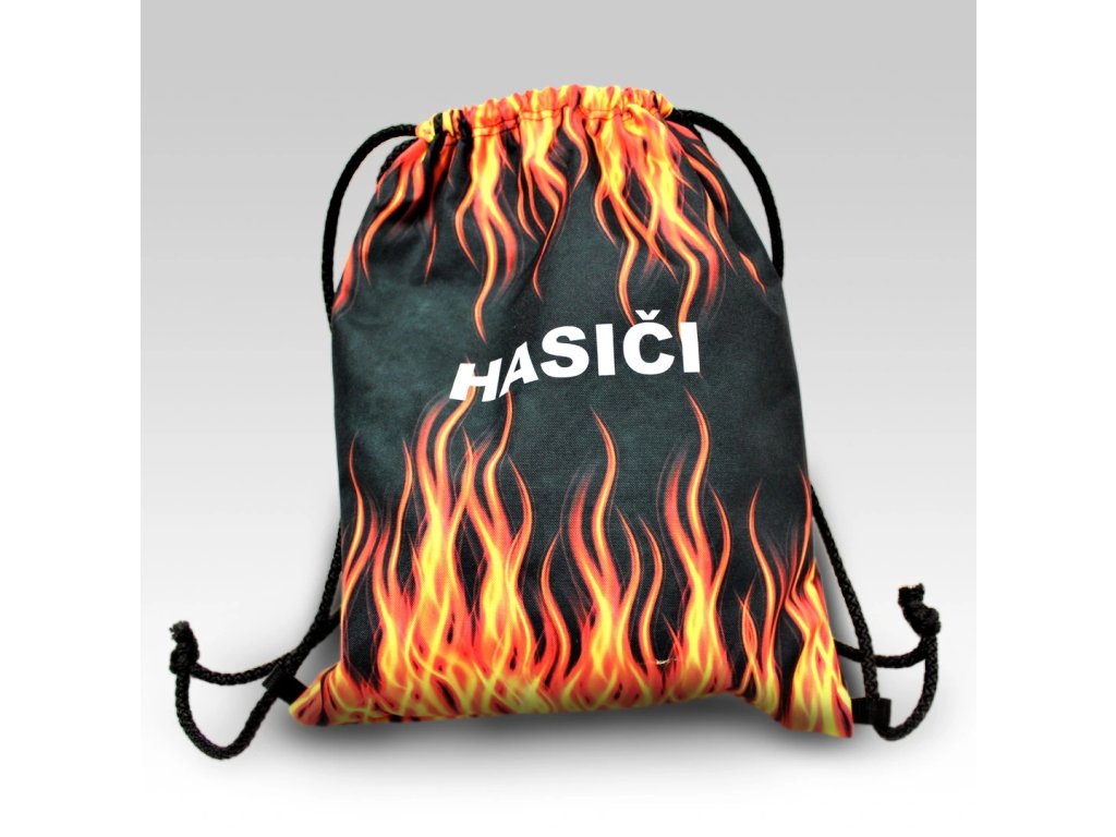 Šňůrkový batoh pro hasiče s motivem plamenů