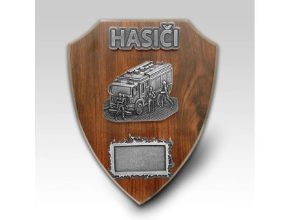 Velká dřevěná plaketa erb hasiči v akci 22,5x18cm