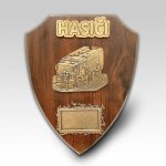Velká dřevěná plaketa erb hasiči v akci 22,5x18cm