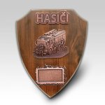 Velká dřevěná plaketa erb hasiči v akci 22,5x18cm