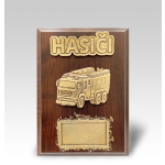 Dřevěná plaketa s motivem hasičského vozu