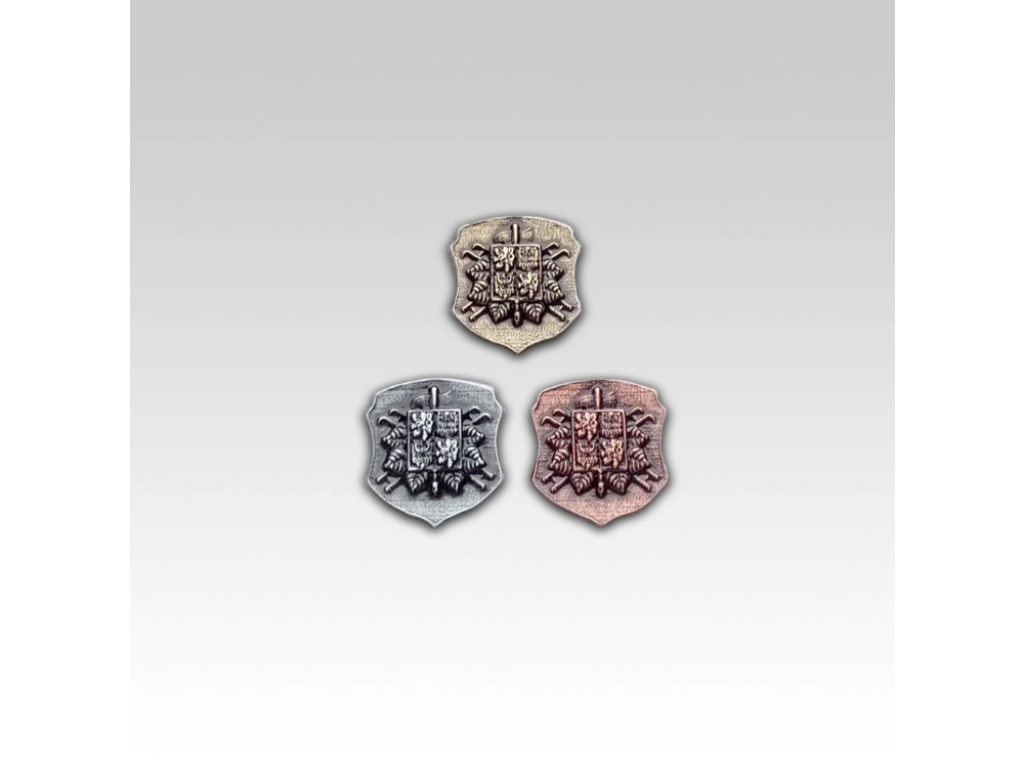 Odznak tvaru erbu s motivem znaku hasičů